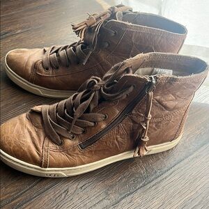 UGG Brown High-Top Sneakers with Distressed Leather